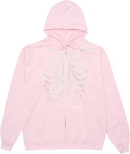 New Y2K Spider Web Bone Heartbreak Rhinestone Loose BLUE Full <b>Zip</b> <b>up</b> <b>Cardigan</b> Rhinestone Hoodie Unisex - Product Image 4