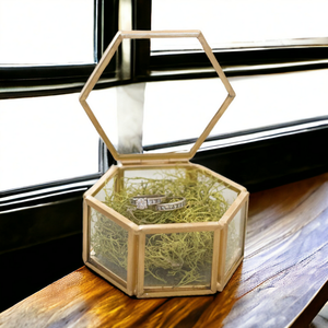 Hexagone laiton verre fait à la main boîte à bijoux organisateur d'affichage boîte transparente pour bagues Bracelets stockage doré pour anniversaire de mariage - Product Image 4