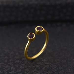Boho Amethyst <b>Rings</b> 18k Gold Plated Brass <b>Rings</b> Open Band <b>Rings</b> Handmade <b>Statement</b> Wholesale <b>Rings</b> - Product Image 4