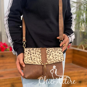 New Western Style Animal Print Fur Leather Shoulder Bags High Quality Fashionable Genuine Animal Fur Leather Sling Side Handbags - Product Image 1