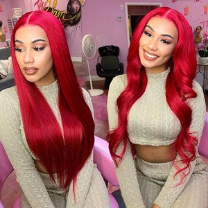 Parrucche diritte rosse Glueless 13x4 HD parrucca frontale in pizzo parrucche colorate per capelli umani da 30 pollici onda del corpo - Product Image 5