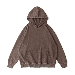 Venta al por mayor ácido lavado pesado 350 gramos algodón sudaderas hombres de gran tamaño desgastado Vintage lavado en relieve impresión sudaderas con capucha - Product Image 1
