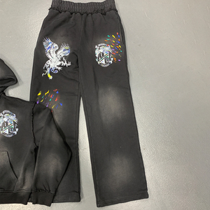 Sudaderas con capucha con cremallera lavadas con ácido Vintage personalizadas para hombre, impresión gráfica DTG, decoración de gemas, Sudadera con capucha de algodón 100% de peso pesado - Product Image 5