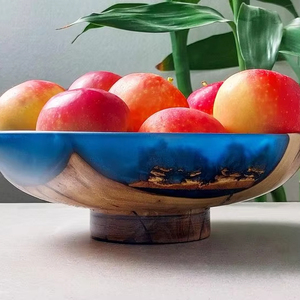 BELOW LINKED DECOR HANDMADE NATURAL WOODEN AND RESIN SALAD BOWL Good Quality for <b>Home</b> and Restaurant Use for Parties - Product Image 1