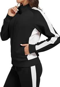 Tenues de jogging de gymnastique décontractées pour femmes à manches longues ensemble de survêtement à fermeture éclair complète à col montant avant respirant pour l'automne - Product Image 6