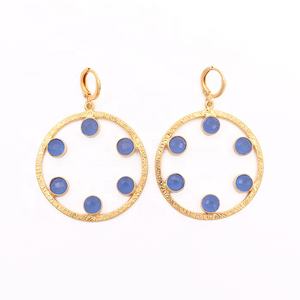 Boucles d'oreilles créoles en pierres précieuses rondes fuchsia rose plaqué or bijoux de style goutte bijoux pendants à la mode - Product Image 3