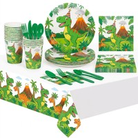 Ensemble complet de vaisselle de fête sur le thème des dinosaures - 24 assiettes, gobelets et serviettes en papier jetables pour la décoration d'anniversaire d'un garçon