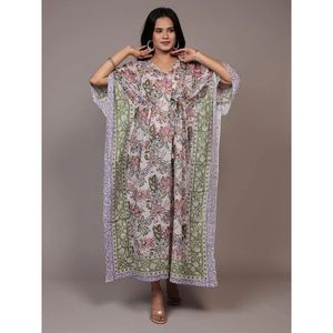 Caftán largo estampado bloque de mano tamaño libre - Product Image 2