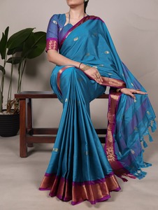 Bonne Qualité Festival Porter Coton Soie Avec Tissage Travail Saree Femme Fabricant De Mode Et Exportateur De Surat - Product Image 3