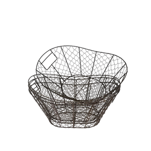 Panier en fil de fer de style fermier en gros avec poignées découpées, panier de rangement en métal décoratif pour l'organisation de la maison - Product Image 1