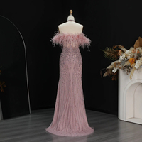 Robe de soirée sirène Jancember LSZ124, magnifique, à bretelles, avec plumes et strass