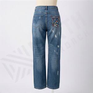 Jeans Premium à Taille Haute, Jambes Larges, Coupe Droite, Imprimé Léopard, Logo Nœud, Écologique, Mode Streetwear pour Femmes, Pantalons pour Femmes - Product Image 2