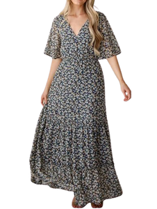 เดรสยาวถึงข้อเท้าลายดอกไม้สีน้ำเงินชุดเดรสลำลองสำหรับงานปาร์ตี้ - Product Image 5