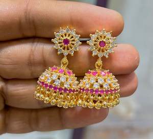 Boucles d'oreilles élégantes en zircon cubique Jhumki avec finition mate Bijoux ethniques traditionnels pour femmes, parfaits pour les festivals, les tenues de fête - Product Image 4