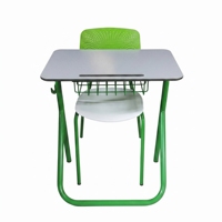 Bureau d'école moderne ARSU avec pieds en métal en forme de T, chaise noire, plateau en bois blanc, durable, garantie de 2 ans pour une utilisation en classe