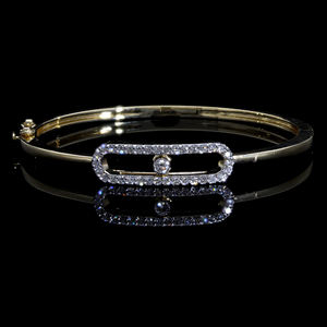 กำไลข้อมือทองคำ 14K ชุบโรเดียม ประดับเพชรแท้ ดีไซน์โมเดิร์นแบบเปิด ประดับเพชรทรงบริลเลียนต์คัต - Product Image 2