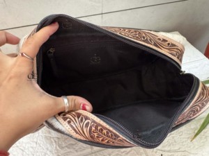 Designer Hand <b>Tooled</b> Leather Toiletry Organizer Shaving <b>Kit</b> Man Women Travel Cosmetic Bags Cowhide Leather <b>Makeup</b> Bags - Product Image 6