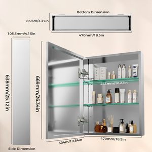 Armoire à pharmacie en aluminium, rangement spacieux pour les articles de toilette, idéal pour les salles de bains domestiques, les suites d'hôtel et les toilettes modernes - Product Image 2