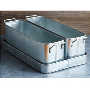 Macetero y bañera grande galvanizado con asas de aparejo, decoración de flores de suelo, bañera en venta, Juego de 3 - Product Image 5