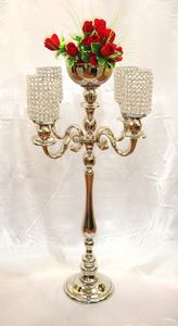 Candelabro de 4 brazos de oro de estilo moderno pulido brillante de latón de gran oferta con cuenco de flores centro de mesa de boda y decoración del hogar - Product Image 5