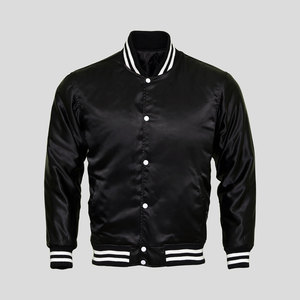 Chaqueta de satén bombardero de béisbol Varsity a prueba de viento para hombre personalizada al por mayor de seda bordada en blanco universitario - Product Image 2