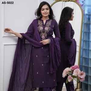 Indian Ethnic Wear Slub Cotton Material Ready to Wear Salwar Kameez <b>Suit</b> with Sequence Embroidery Work Indian Traditional <b>Suit</b> - Product Image 3