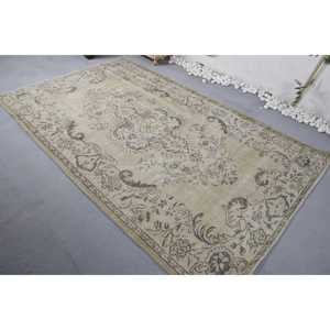 Tapis turc vintage de 5,1 x 8,5 pieds, grand tapis, tapis en laine persan beige gris - Product Image 4