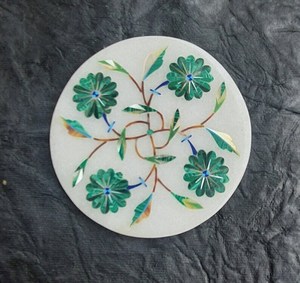 Handcrafted White <b>Marble</b> Inlay Tea Coasters Set Of 6 Natural Stone Crystal Drink Coasters - Product Image 1