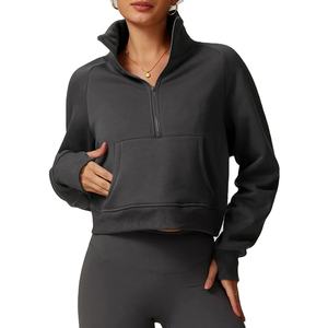 Col montant à fermeture éclair personnalisable de haute qualité pour femme poche kangourou avec trou pour le pouce pour femme - Product Image 1