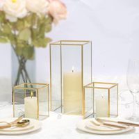 Moderne Quadratische Hurricane-Kerzenhalter Set 3-teilig Transparentes Glas Metall Schwarzer Rand Umweltfreundlich Ostern Handgefertigt Zuhause