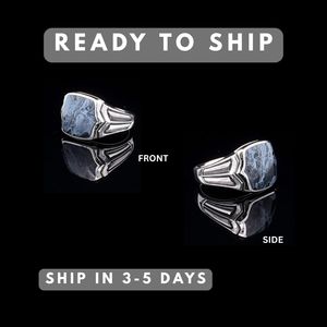 Anillo de Plata de Ley 925 para Hombre con Piedra Natural Pietersite Azul, Anillo de Eternidad para Bodas, Fiestas y Aniversarios - Tendencia |   OEM - Product Image 3