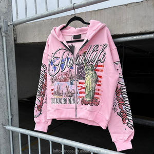 Sudaderas con capucha de lavado ácido con cremallera y logotipo bordado personalizado de primera calidad, ropa de calle, sudadera con capucha con estampado de lana de peso pesado y cremallera completa - Product Image 2