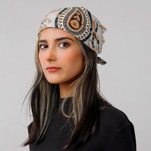 Kivotech High Quality Cotton Polyester Square Scarf for <b>Women</b> New Arrival Cotton <b>Bandana</b> with Hand Drawn Printing Methods - Product Image 1