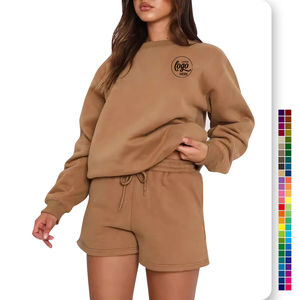 2 Piece Set Sports Cropped Loungewear Crewneck Sweatsuit Sweatshirt With <b>Sweatpants</b> Sportswear <b>Short</b> Sets - Product Image 5