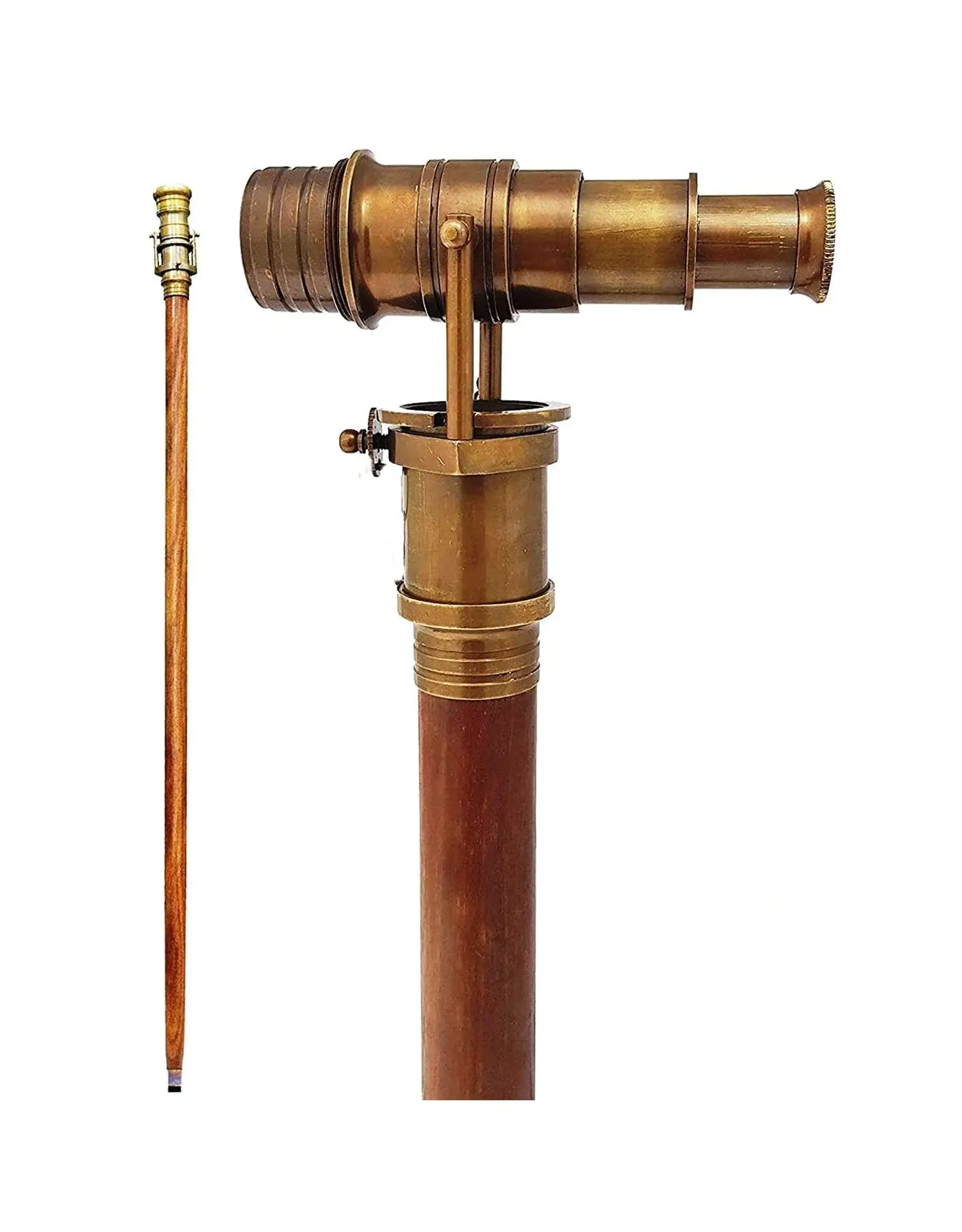 아름다운 해상 골동품 워킹 스틱 망원경 황동 망원경 핸들 스틱 소박한 소장 나무 지팡이