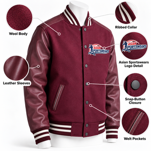 Blouson universitaire personnalisé en laine et cuir pour homme, avec boutons recouverts, écologique, respirant, pour l'hiver, style baseball, bomber, Letterman - Product Image 4