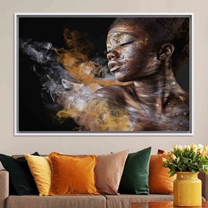 Impression sur toile de femme africaine élégante fumant - Décoration murale moderne, TOILE ENCADRÉE BLANCHE - Product Image 1