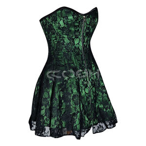 Minivestido corsé con superposición de encaje verde y varillas de acero - Product Image 1