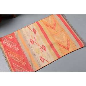 Alfombra de retazos de lana rústica roja naranja 9x12 Boho hecho a mano rectángulo abstracto para entrada alfombra roja naranja - Product Image 2