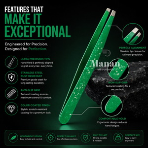 Pinzas Premium para Cejas Verdes, de Acero Inoxidable, Punta Inclinada, Herramienta de Belleza para Depilación de Precisión, Antideslizante - Product Image 2