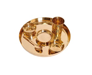 Haute exigence top vendeur pur cuivre bronze thali ensemble de plaque bol cuillère et verre pour la maison mariage décoratif style indien - Product Image 5