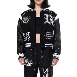 Concevez Votre Propre Logo Varsity Veste Femmes Dernière Mode Porter Col Ras Du Cou Collège Letterman Crop Vestes Adultes Filles - Product Image 6