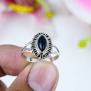 แหวนเงินแท้ทำมือประดับด้วยพลอยมาร์คีส์แบล็คออนิกซ์ | แหวนพลอยออนิกซ์สีดำสไตล์วินเทจสำหรับผู้หญิงเครื่องประดับสไตล์โบโฮวินเทจ - Product Image 2