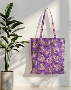 Cotton Printed Tote Bag With <b>Purple</b> Leaf Design Eco Friendly Reusable Daily Carry Shopping Bag Lightweight Durable Cotton - Product Image 2