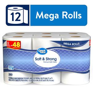 Great Value Premium Core Toilet <b>Paper</b> Soft & Strong 12 Mega Rolls Made of Bamboo Pulp & <b>Tissue</b> - Product Image 3