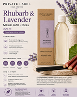 Recharge de diffuseur à bâtonnets à la rhubarbe et à la lavande, marque privée, 200 ml, OEM |   Recharge Mikado avec bâtonnets |   Espagne UE