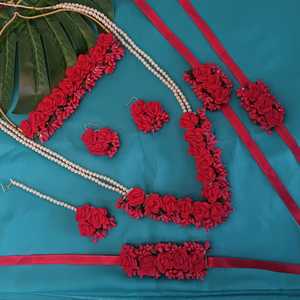 Bridal Indian Jewelry Sets For Women Beaded Floral Choker <b>Necklace</b> Jewelry Set Wholesale Manufactures, Red - Product Image 2