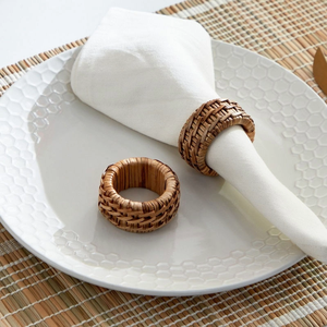Vente en gros de ronds de serviette tissés en rotin, décoration de table naturelle faite à la main, porte-serviettes bohème rustique pour mariage et dîner - Product Image 5