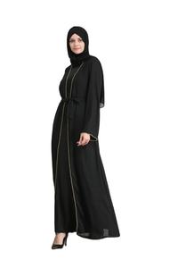 2023 mujeres de alta calidad frente abierto moda Abaya Jubbah rayas personalizadas negro teñido tradicional musulmán ropa y accesorio - Product Image 4