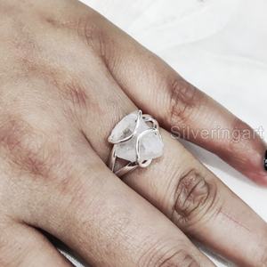 เครื่องประดับหินดิบสำหรับผู้หญิงแหวนพลอยมูนสโตนสีรุ้งธรรมชาติอัญมณีสายเครื่องประดับ925แหวนเงินสเตอร์ลิง - Product Image 4